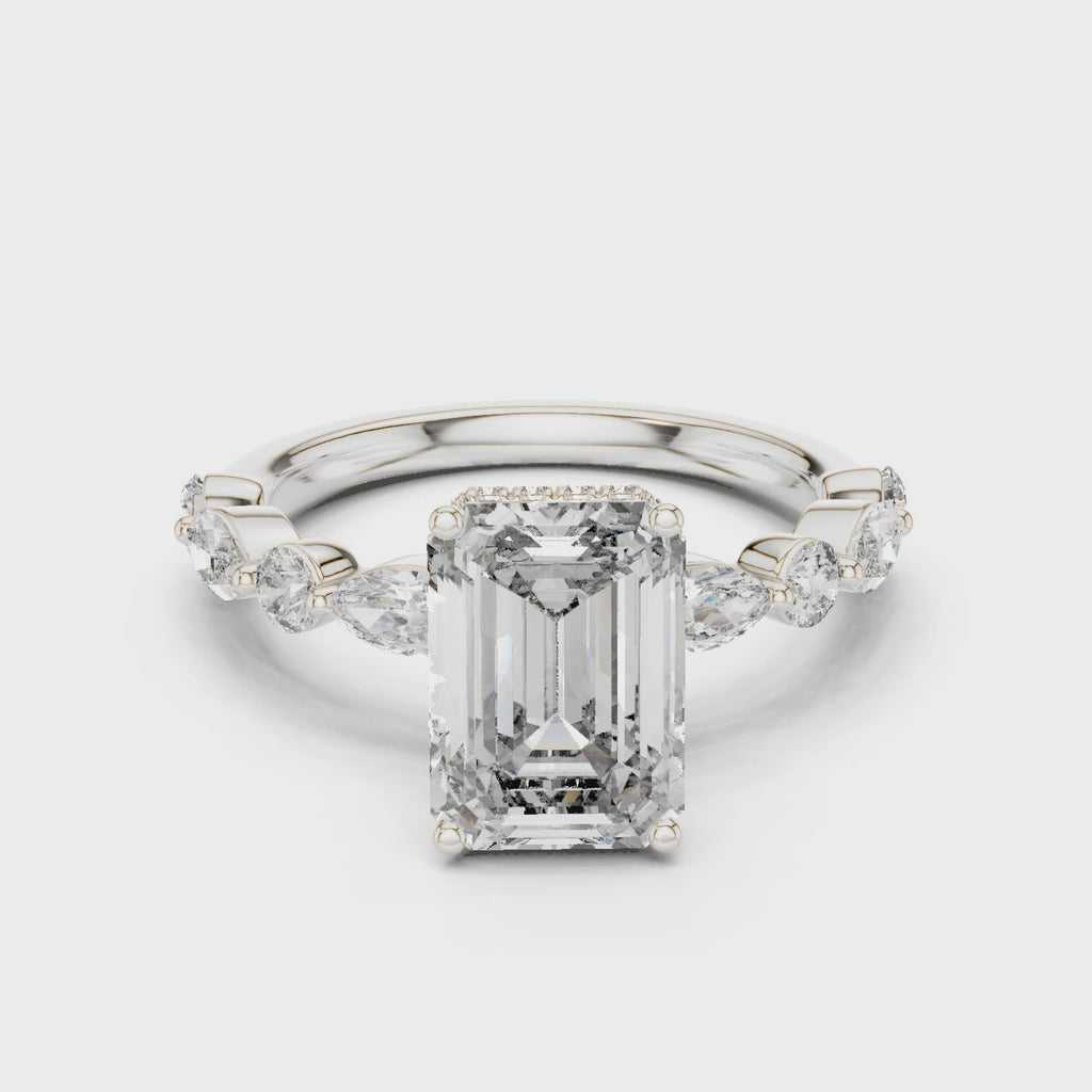 Emerald Cut Halo Statement Ring