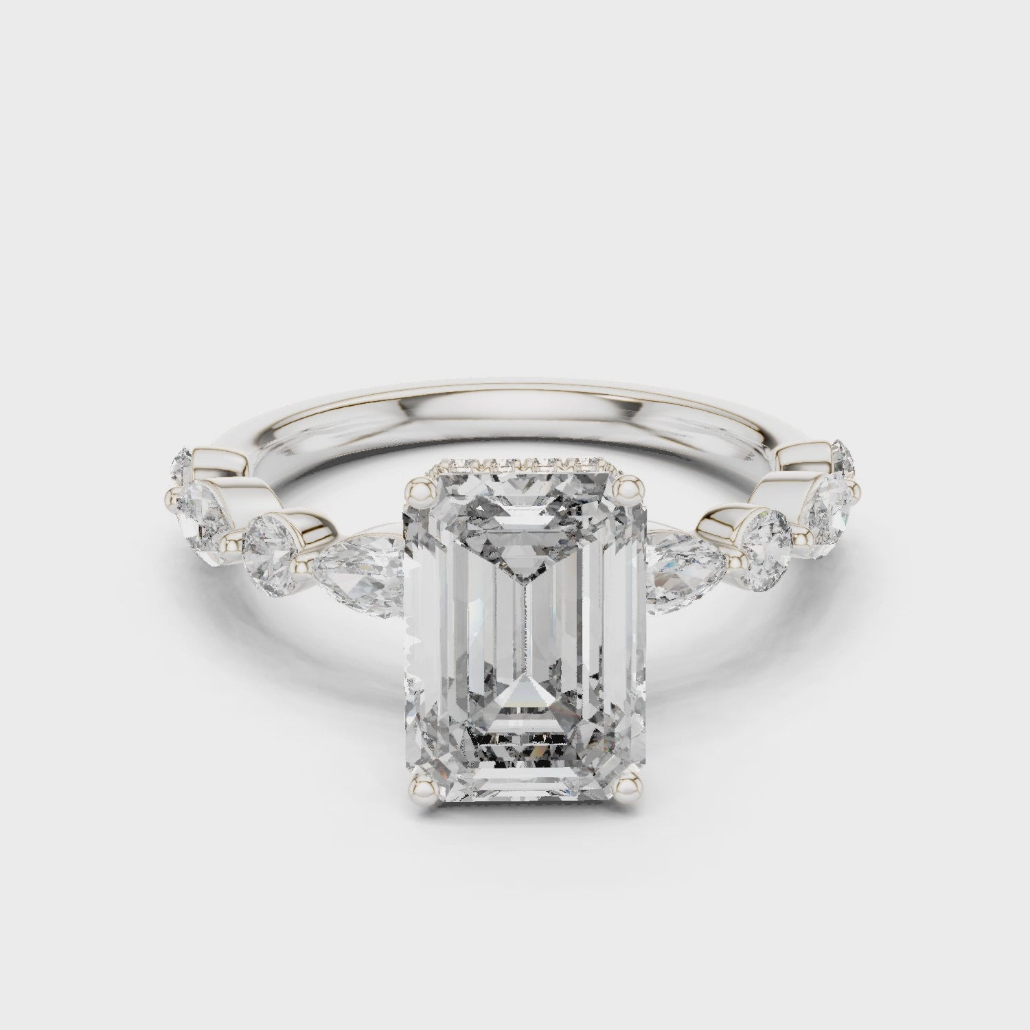 Emerald Cut Halo Statement Ring