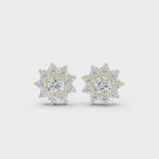 mozow x yellow gold floral halo moissanite earrings 360 degree rotating view