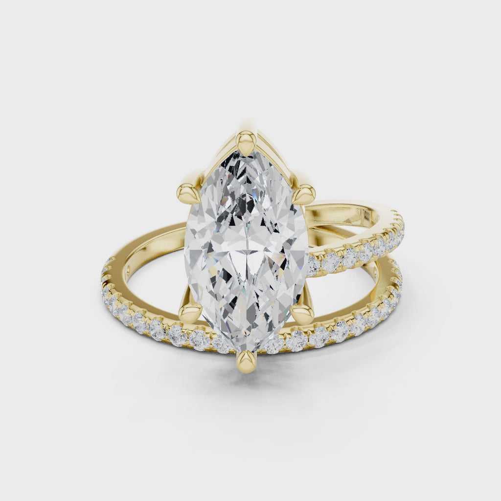 Mozow X marquise diamond ring 360 degree yellow gold