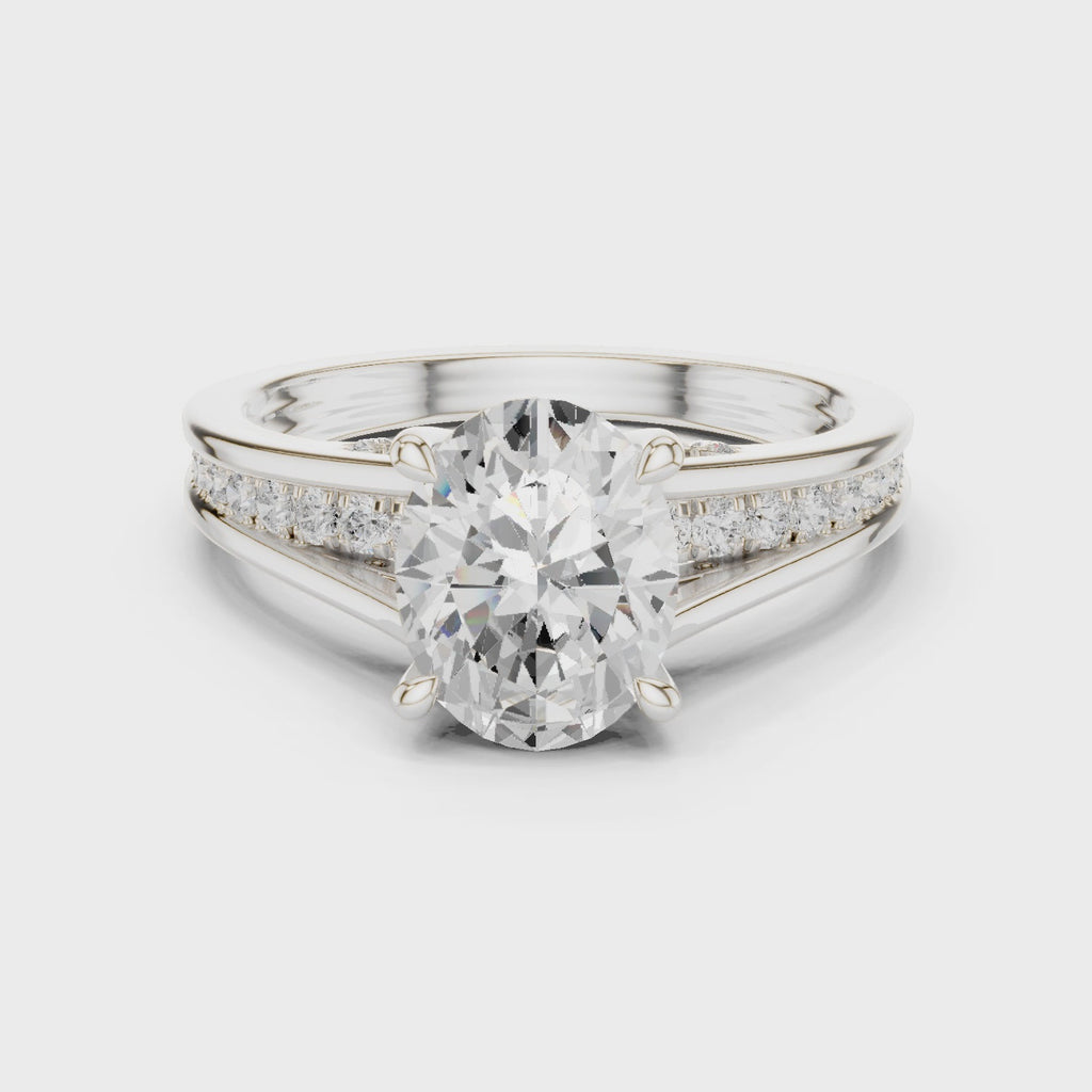 White gold oval solitaire engagement ring 360 view