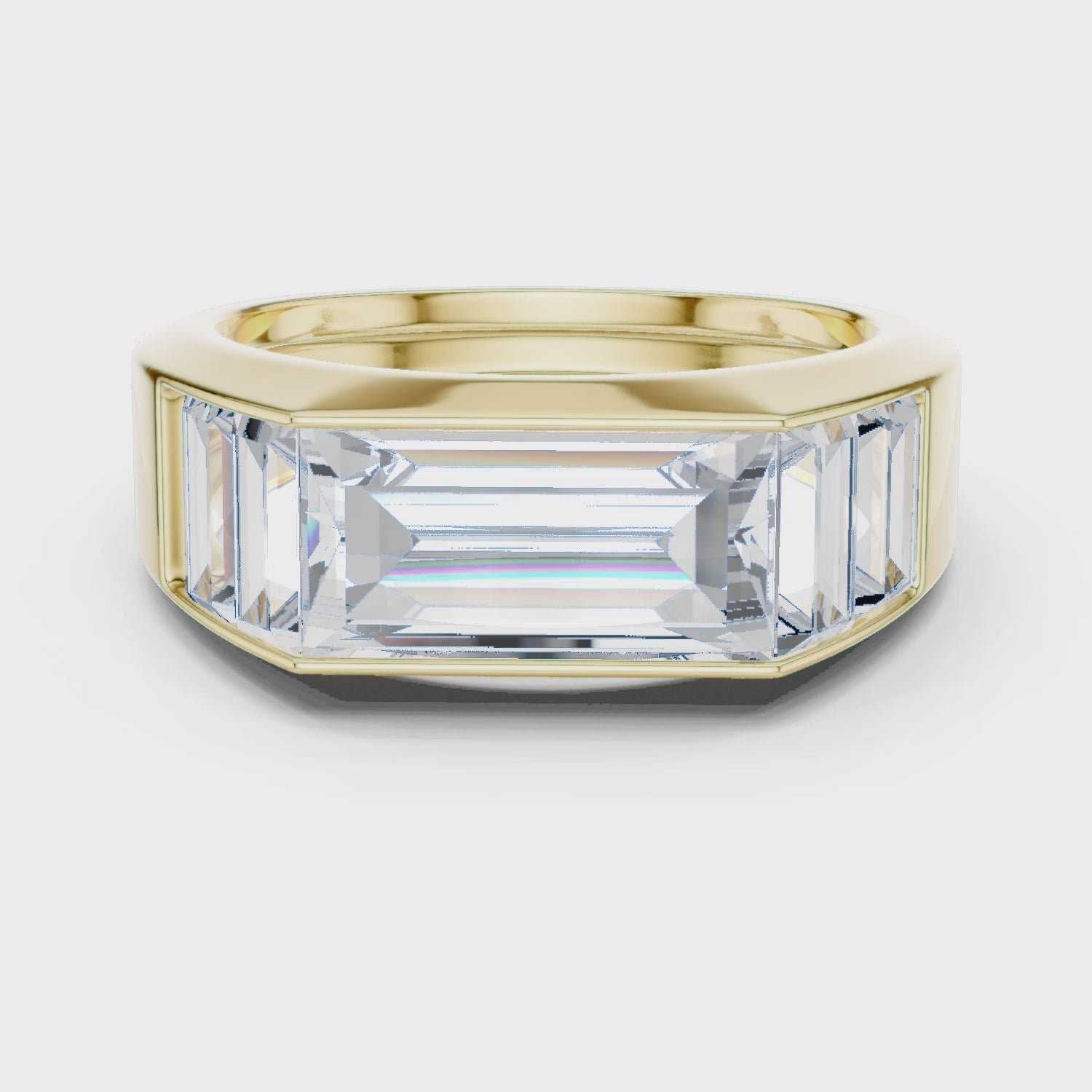 360 degree rotating view of Mozow X BLAZE 3.42 ct baguette men’s ring in yellow gold