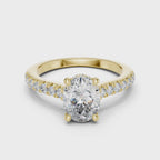 Mozow X oval hidden halo engagement ring in yellow gold 1.97ct moissanite proposal ring