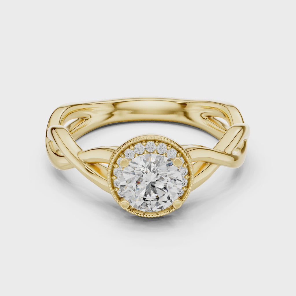 Yellow gold 360 rotation moissanite halo infinity ring Mozow X