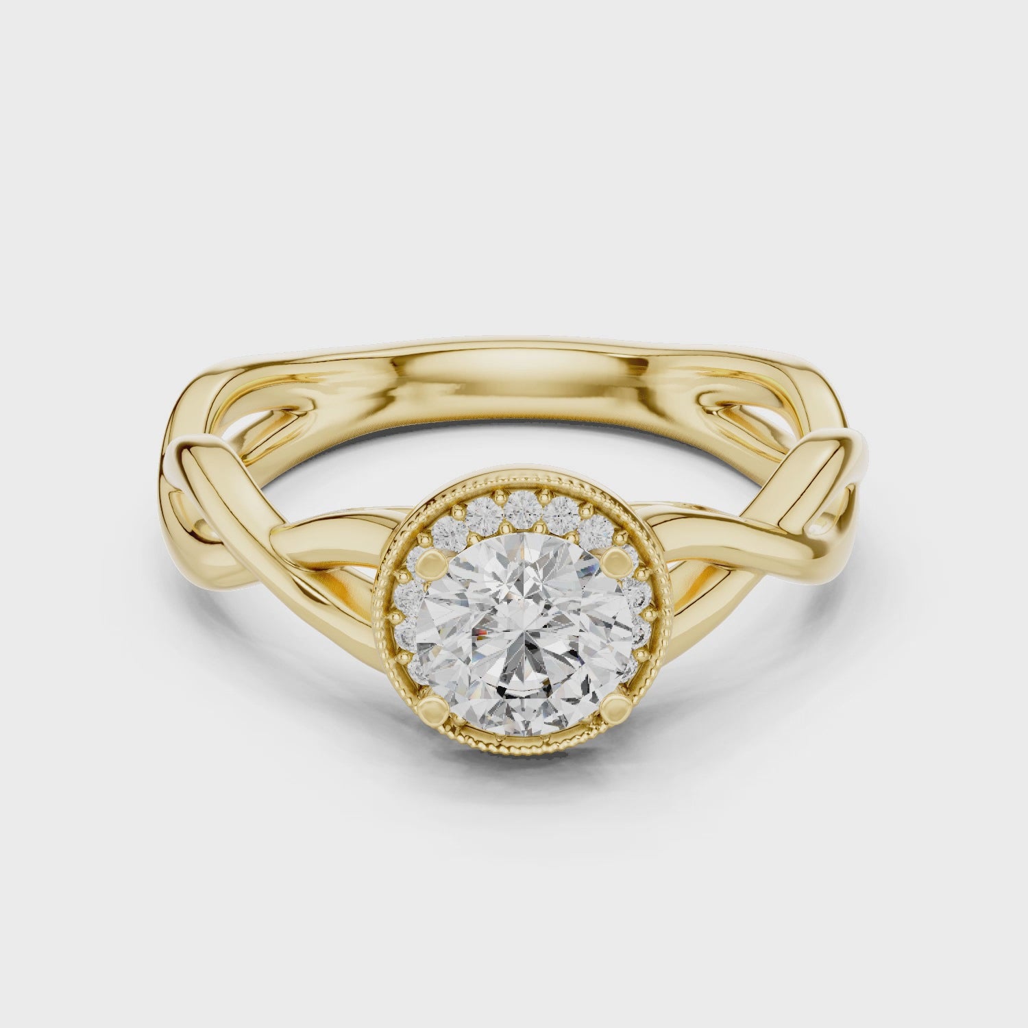 Yellow gold 360 rotation moissanite halo infinity ring Mozow X