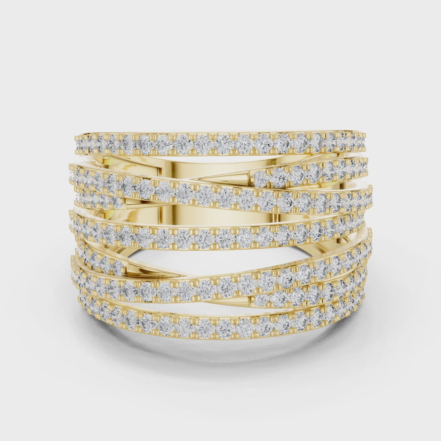 mozow x multi row moissanite statement ring 360 degree rotating view luxury stacked wide band ring with brilliant sparkle