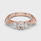 Mozow X 1.00ct Oval Center Pear Side Three Stone Ring in Rose Gold – 360 Degree Product View