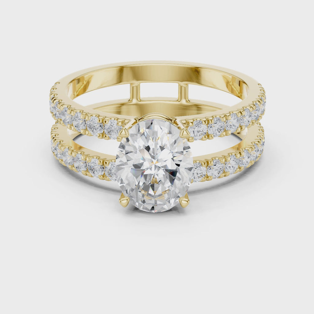 yellow gold oval moissanite ring 360 spin full brilliance