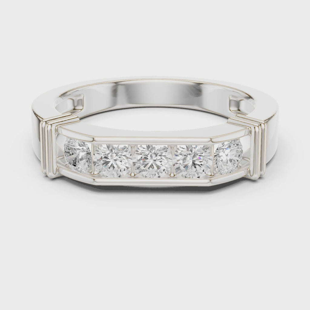 White Gold Full Rotation Men’s Modern Structured Ring
