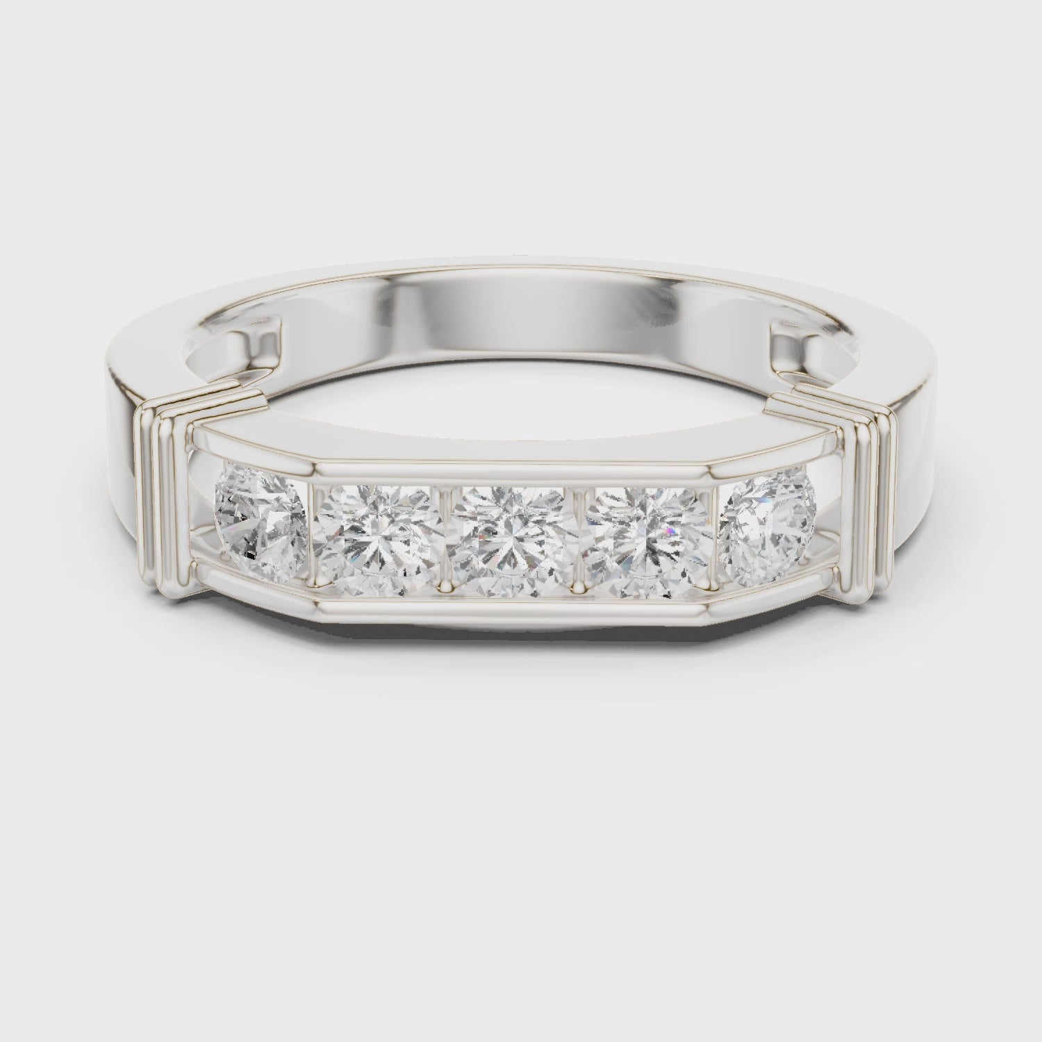 White Gold Full Rotation Men’s Modern Structured Ring
