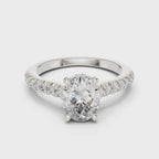 White gold oval hidden halo moissanite engagement ring 360 degree rotating video view