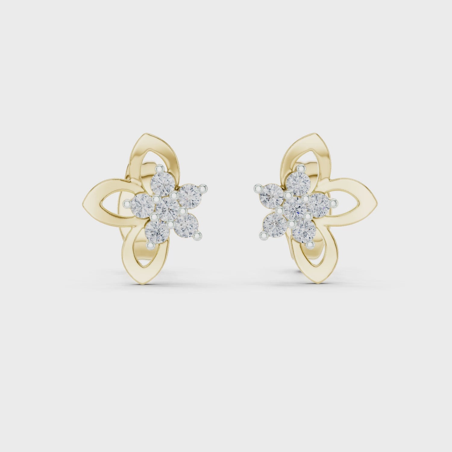 mozow x floral moissanite stud earrings yellow gold 360 degree rotating luxury jewelry view