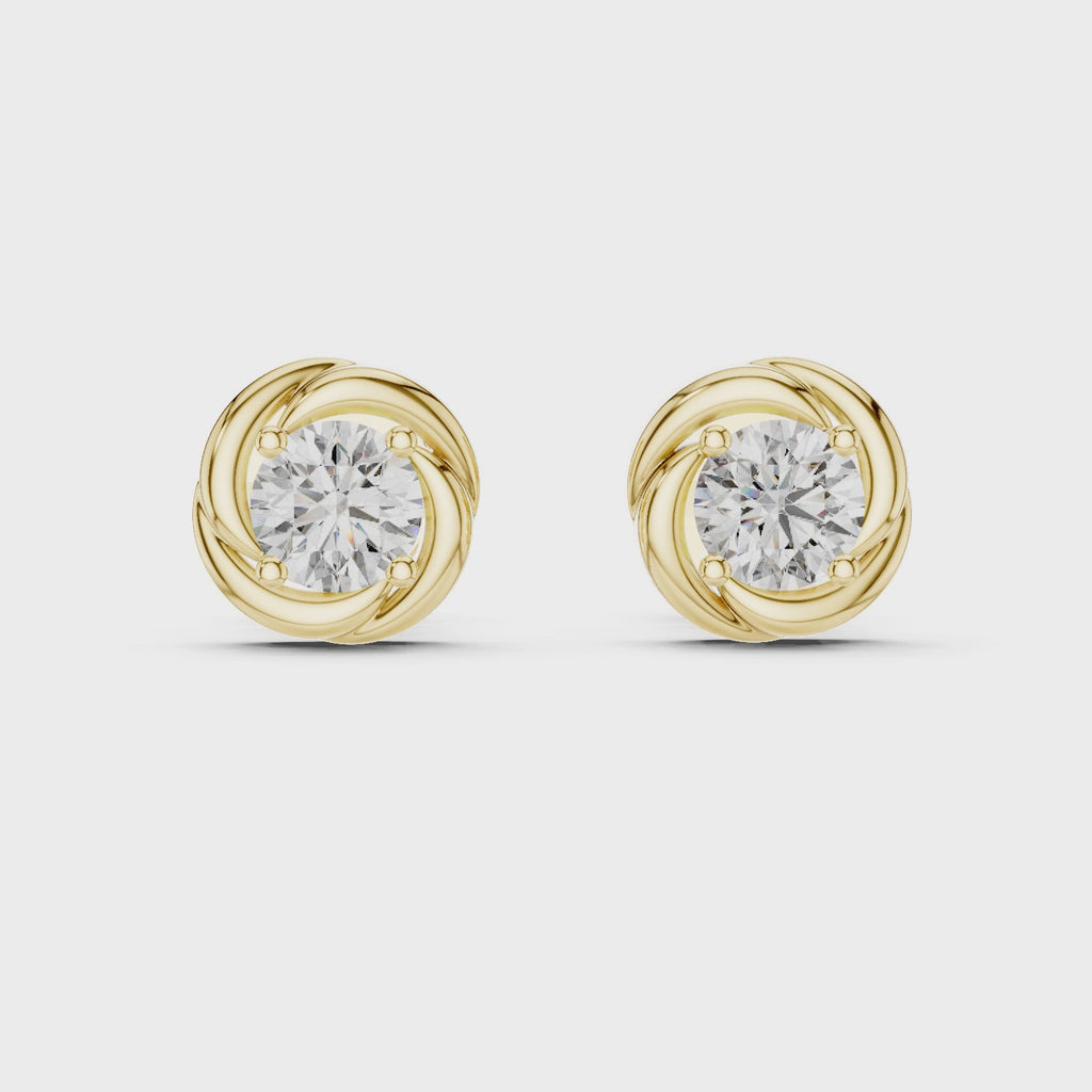 Mozow X round brilliant stud earrings full rotation yellow gold