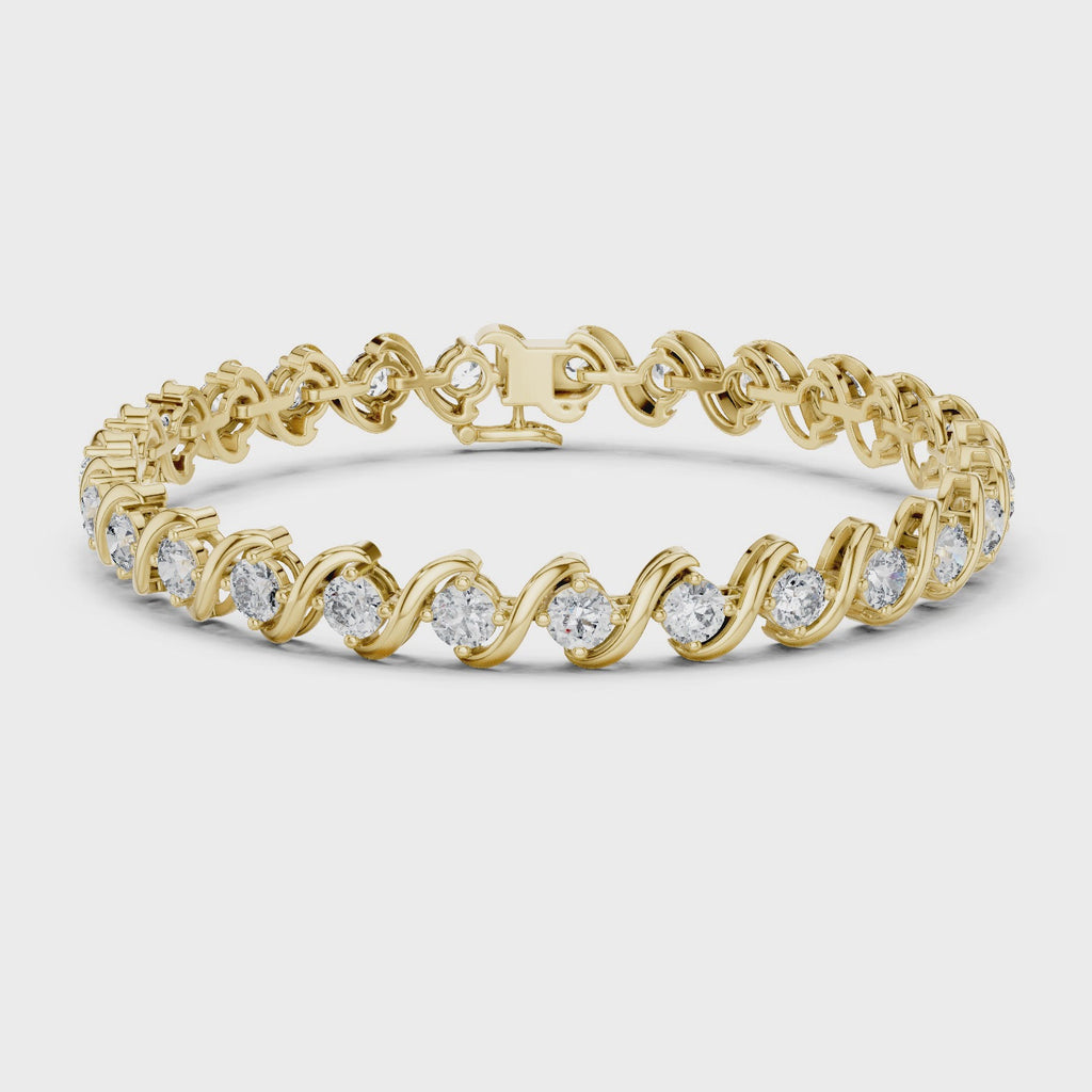 360 degree rotating yellow gold infinity wave moissanite bracelet