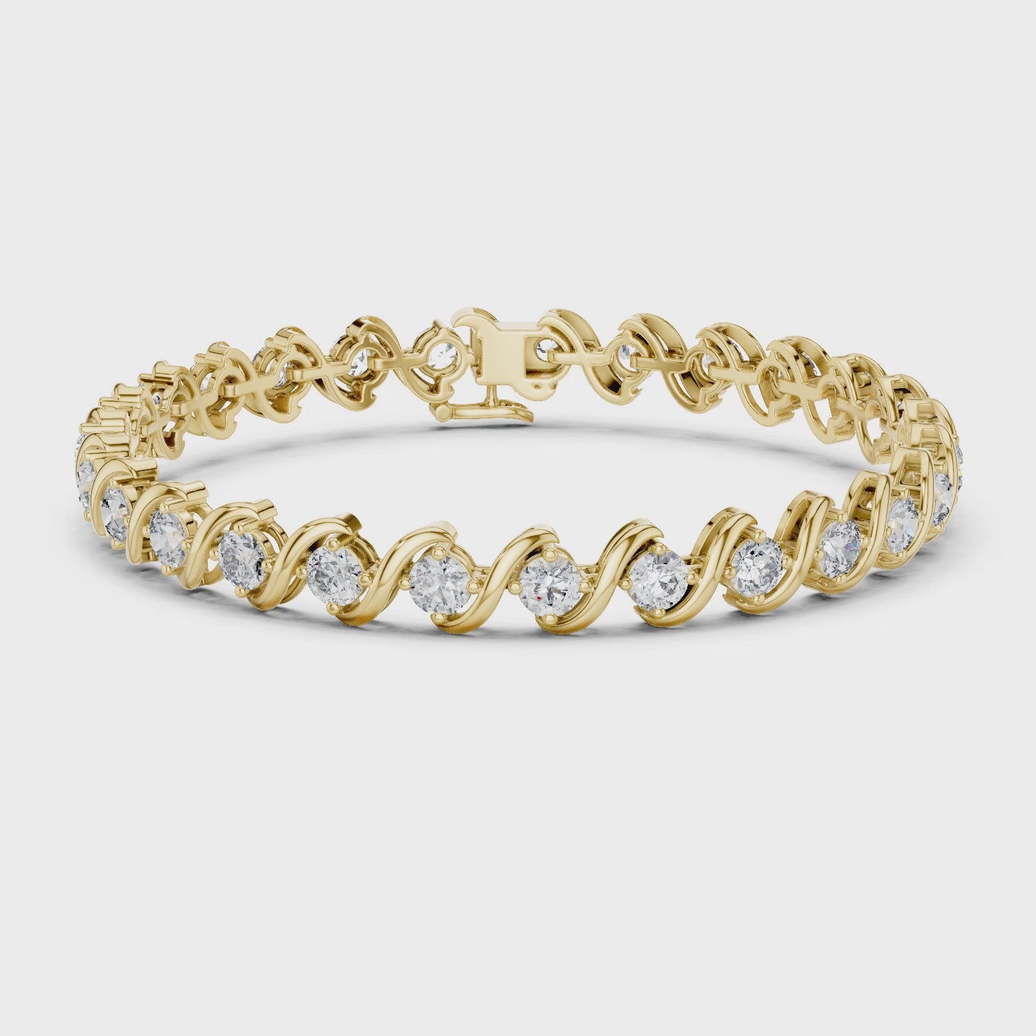 360 degree rotating yellow gold infinity wave moissanite bracelet