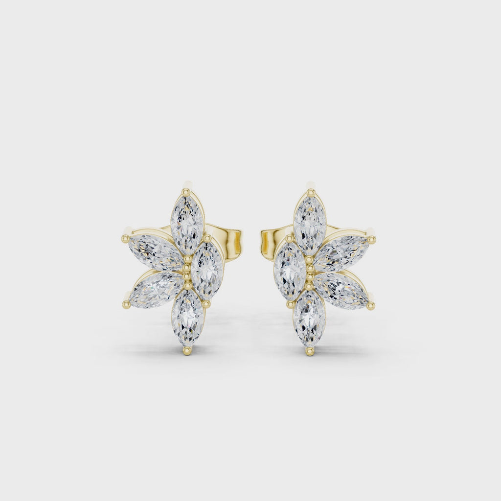 Yellow gold marquise moissanite cluster earrings 360 product video
