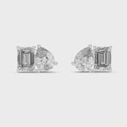 360 degree view of yellow gold emerald and pear moissanite stud earrings