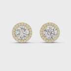 Yellow gold moissanite halo earrings 360 full angle display