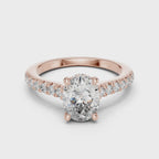 Rose gold oval cut engagement ring 360 spin view pavé band sparkle