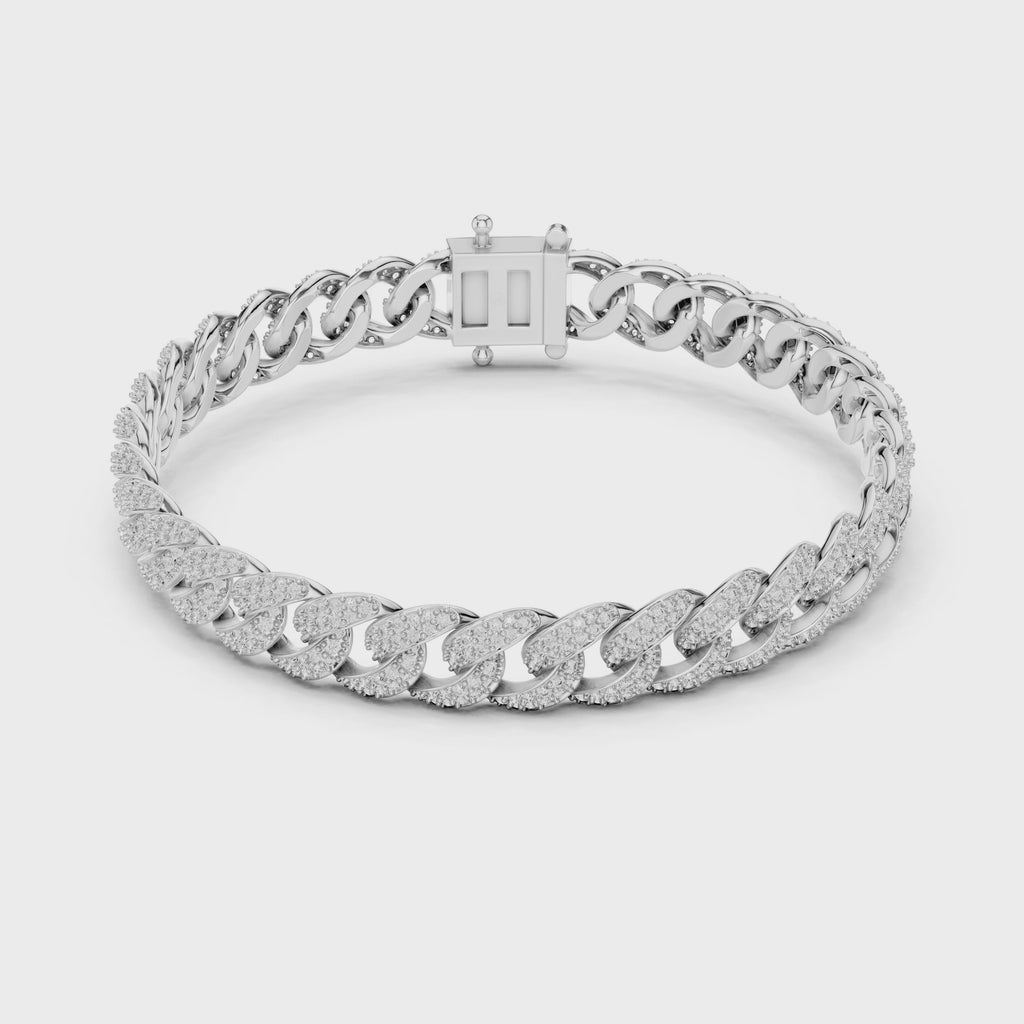 Luxury white gold Cuban link diamond bracelet 360 degree rotating video
