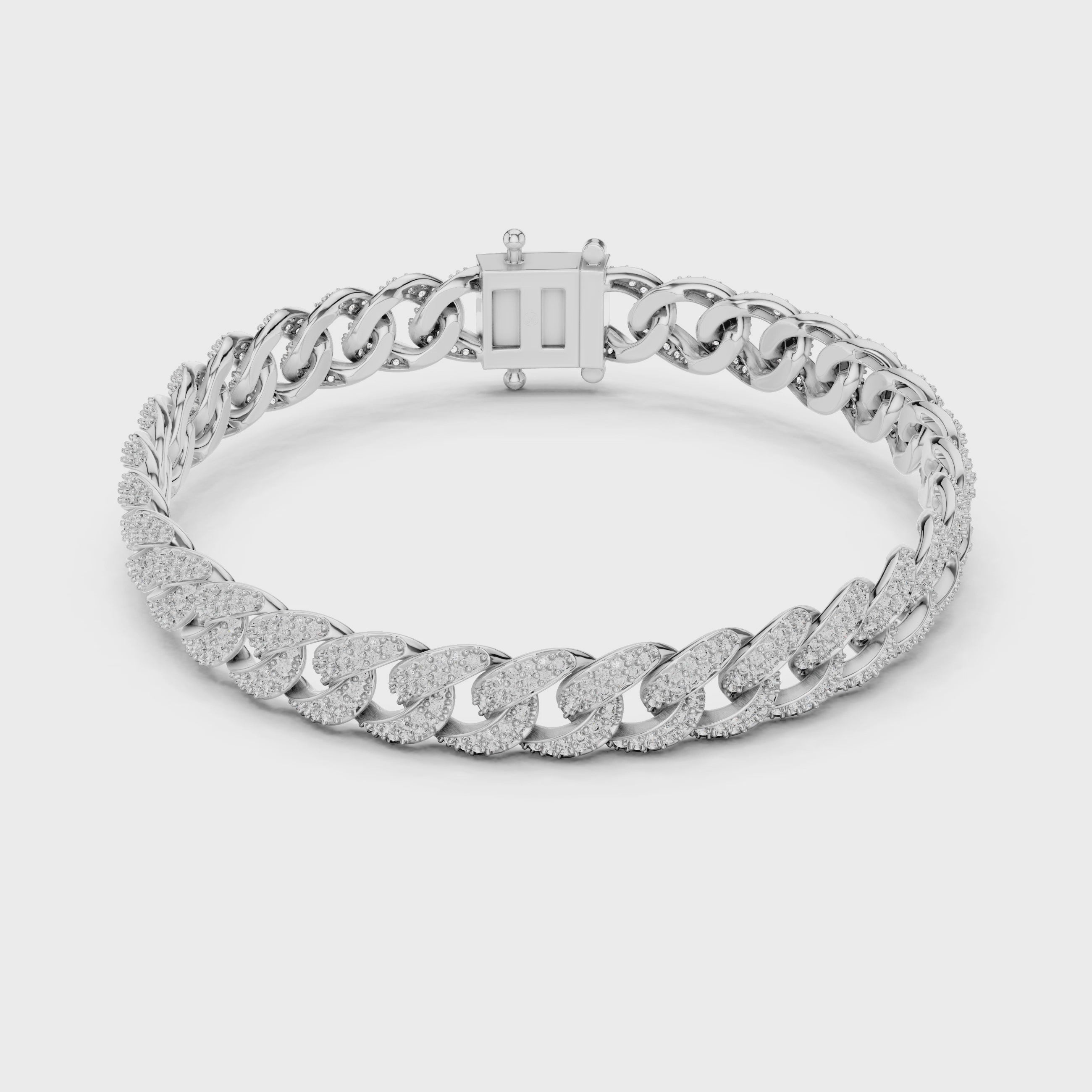 Luxury white gold Cuban link diamond bracelet 360 degree rotating video