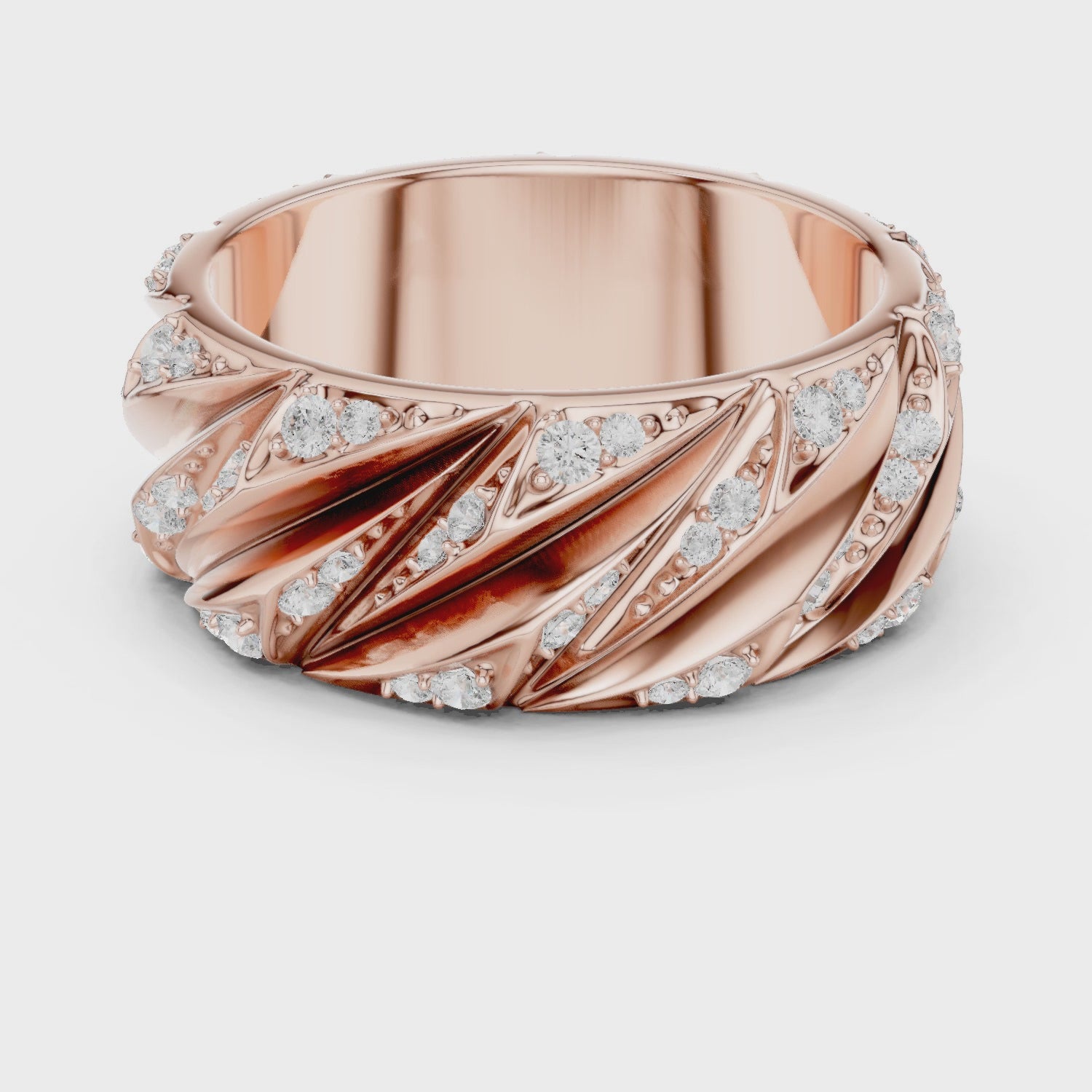Rose Gold 360 Degree Rotating Sculpted Diamond Wide Ring