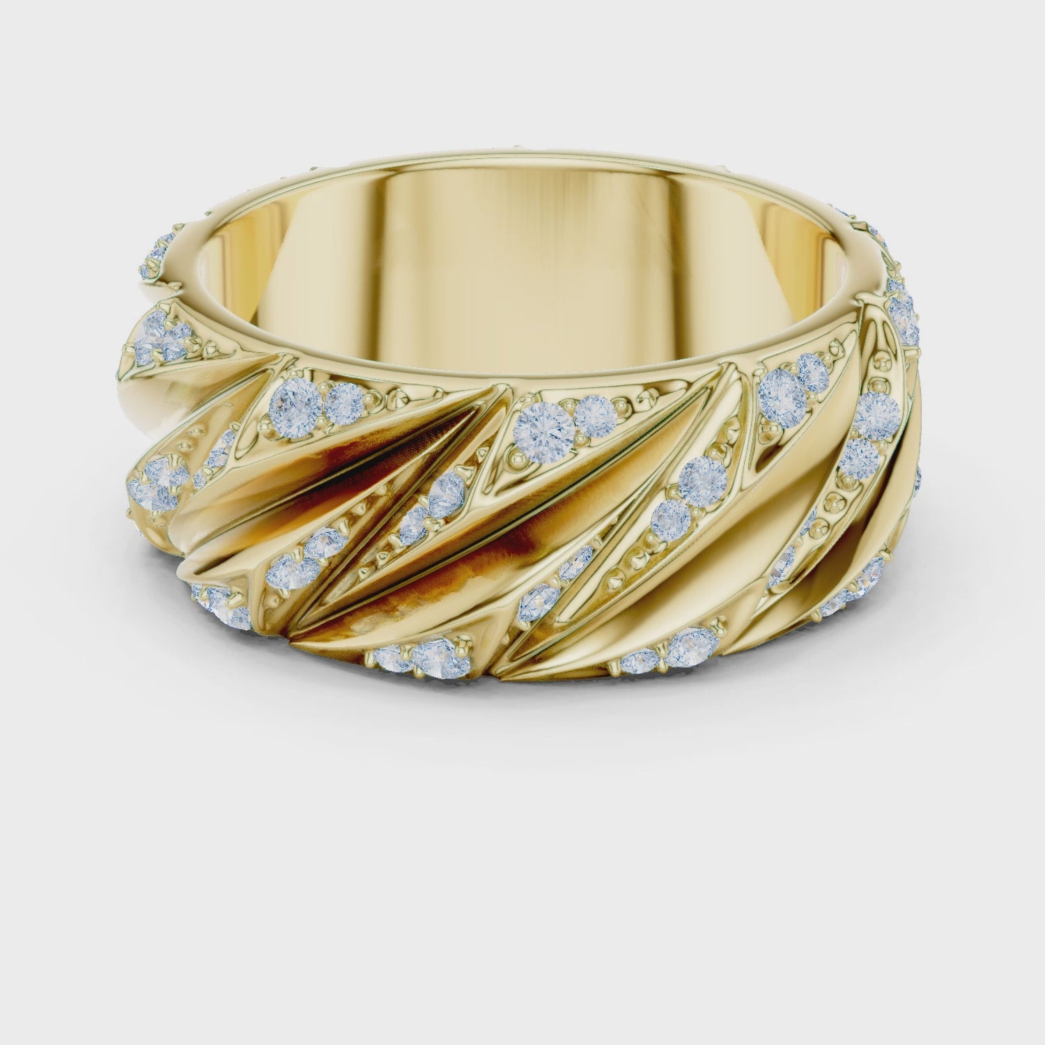 Yellow Gold 360 Degree Rotating 0.63 Ct Diamond Statement Band
