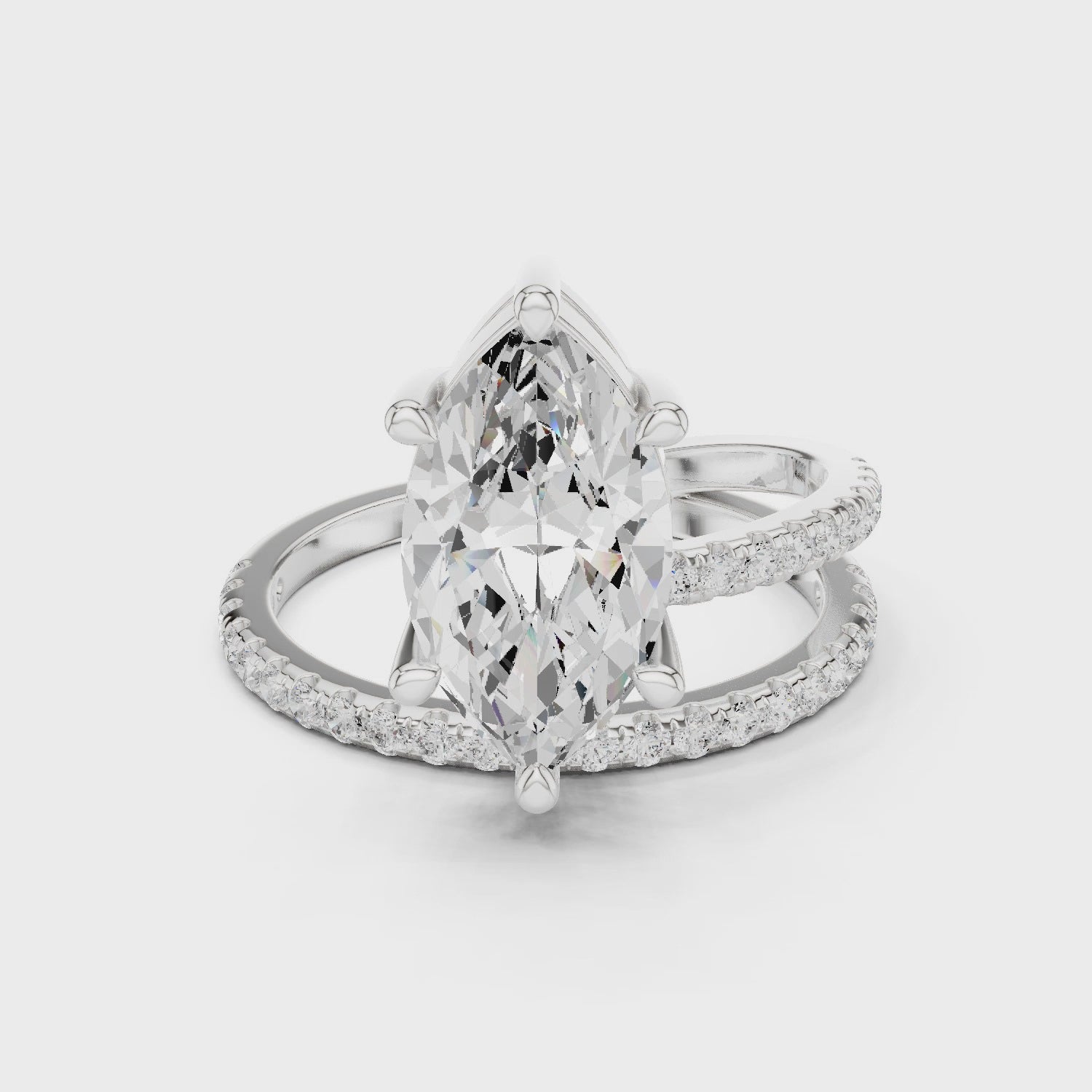 Mozow X marquise solitaire ring 360 rotation white gold