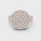 rose gold halo moissanite ring 360 rotation full sparkle view