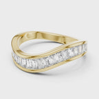 mozow x curved baguette moissanite band ring 360 degree rotating view channel set designer ring in Yellow gold luxury jewellery
