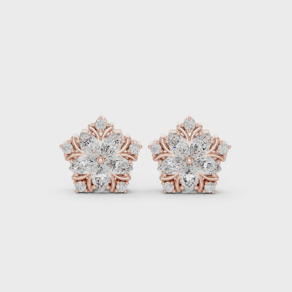 rose gold marquise cluster moissanite earrings 360 jewelry video
