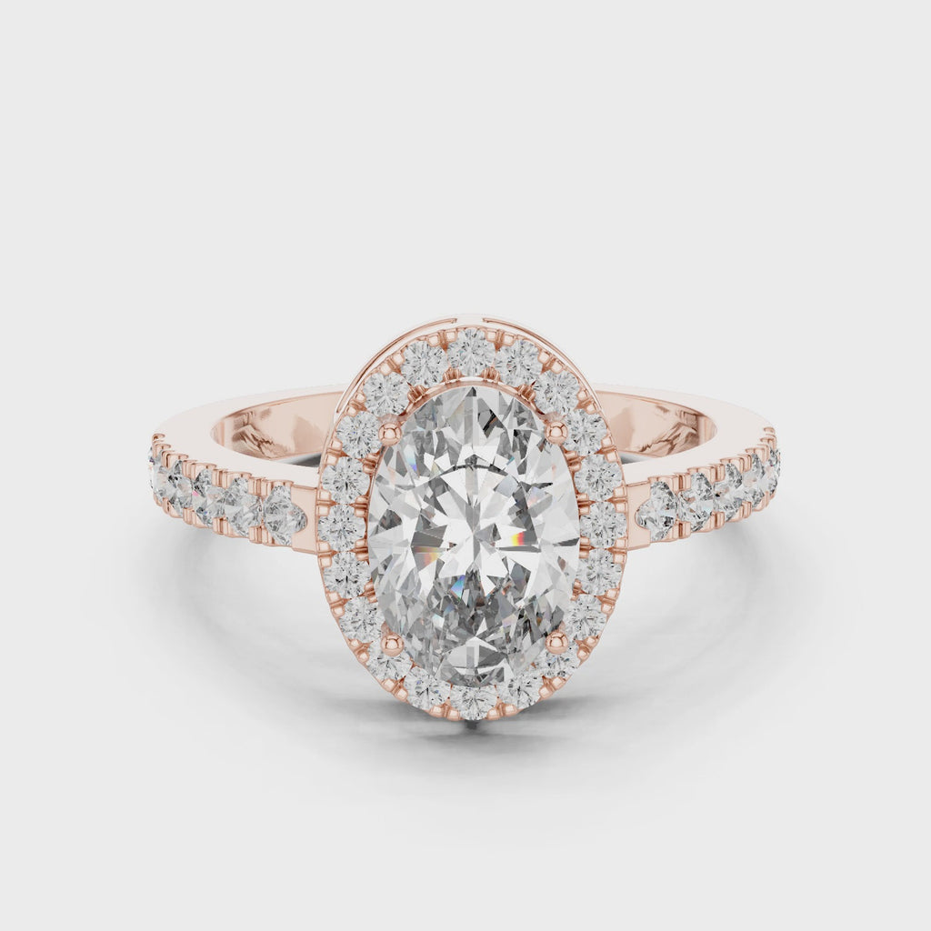 360 degree rotating rose gold oval halo engagement ring sparkle showcase