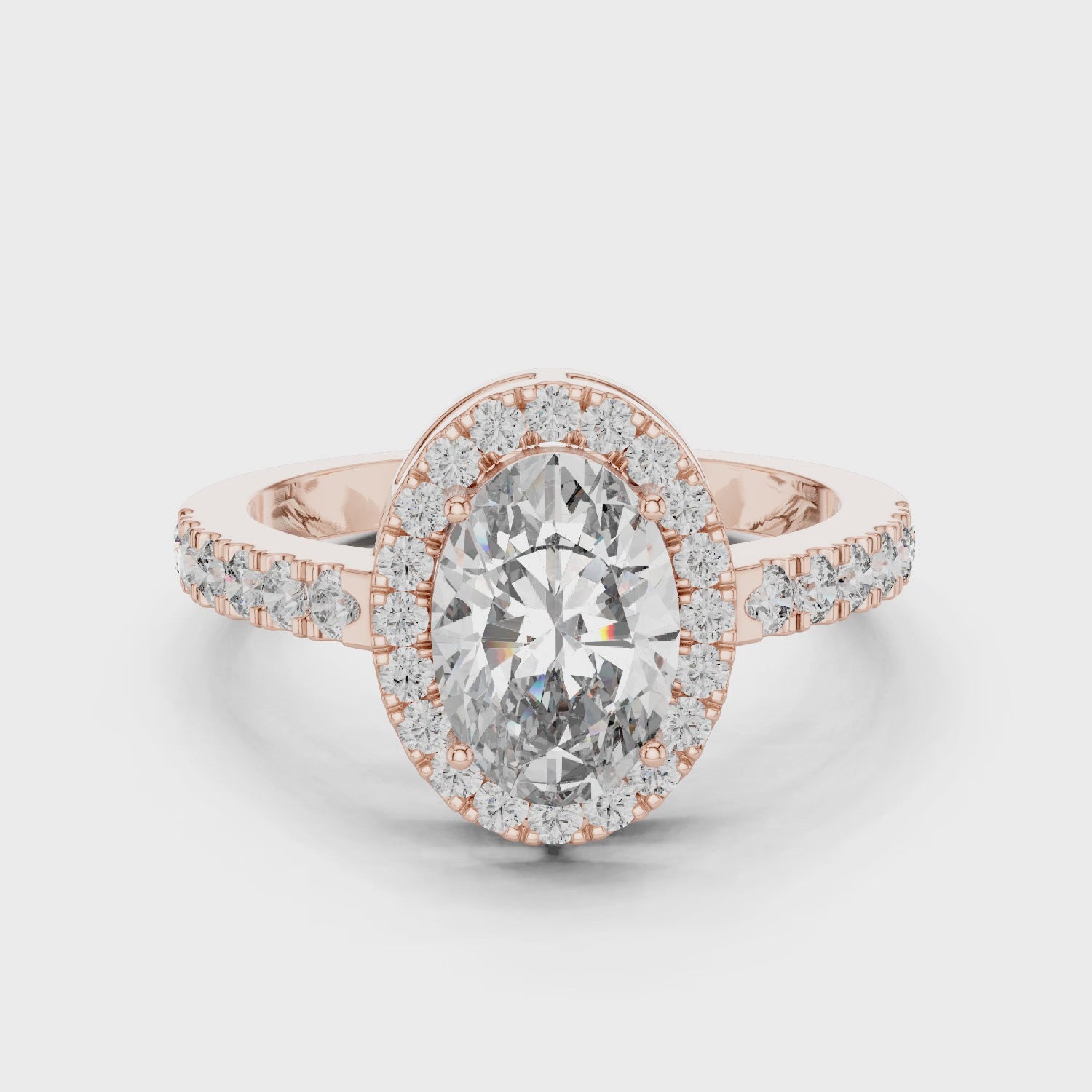 360 degree rotating rose gold oval halo engagement ring sparkle showcase