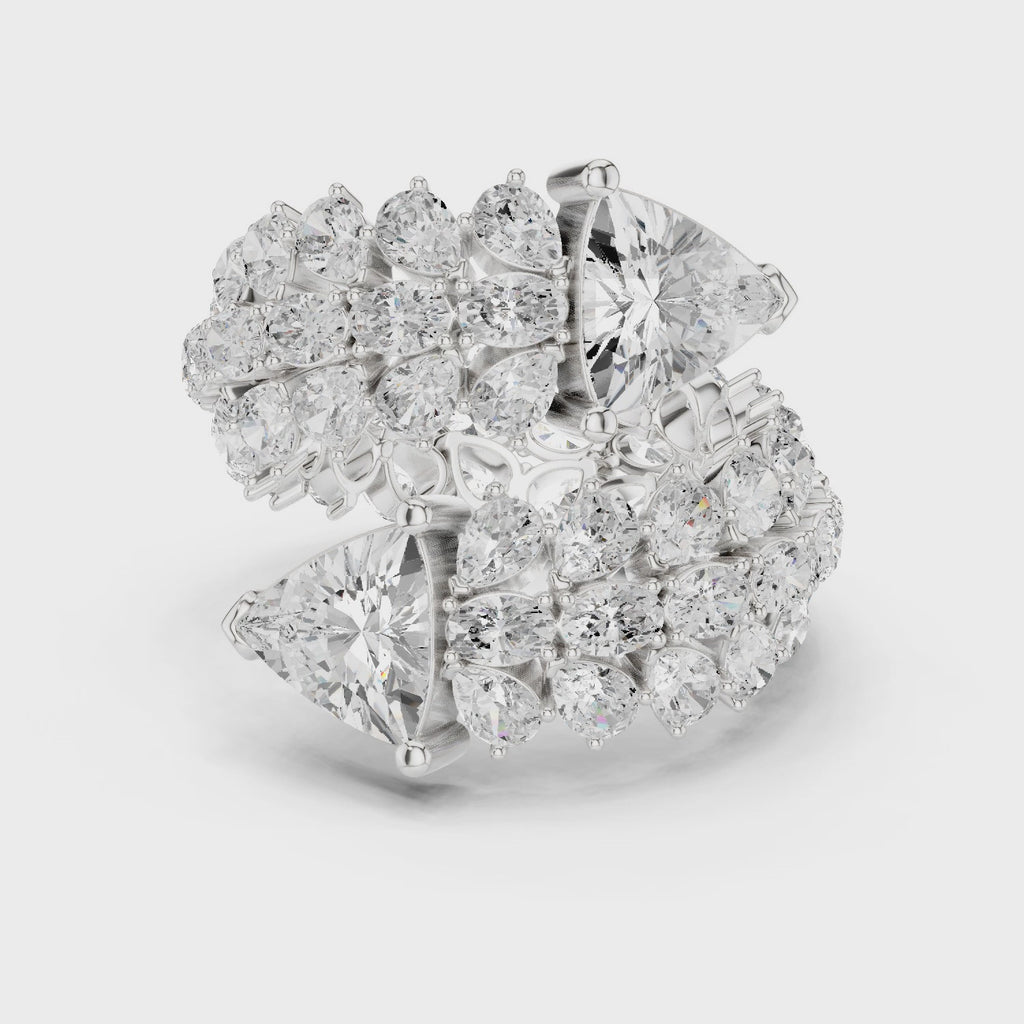 white gold designer cluster ring 360 rotation modern shine