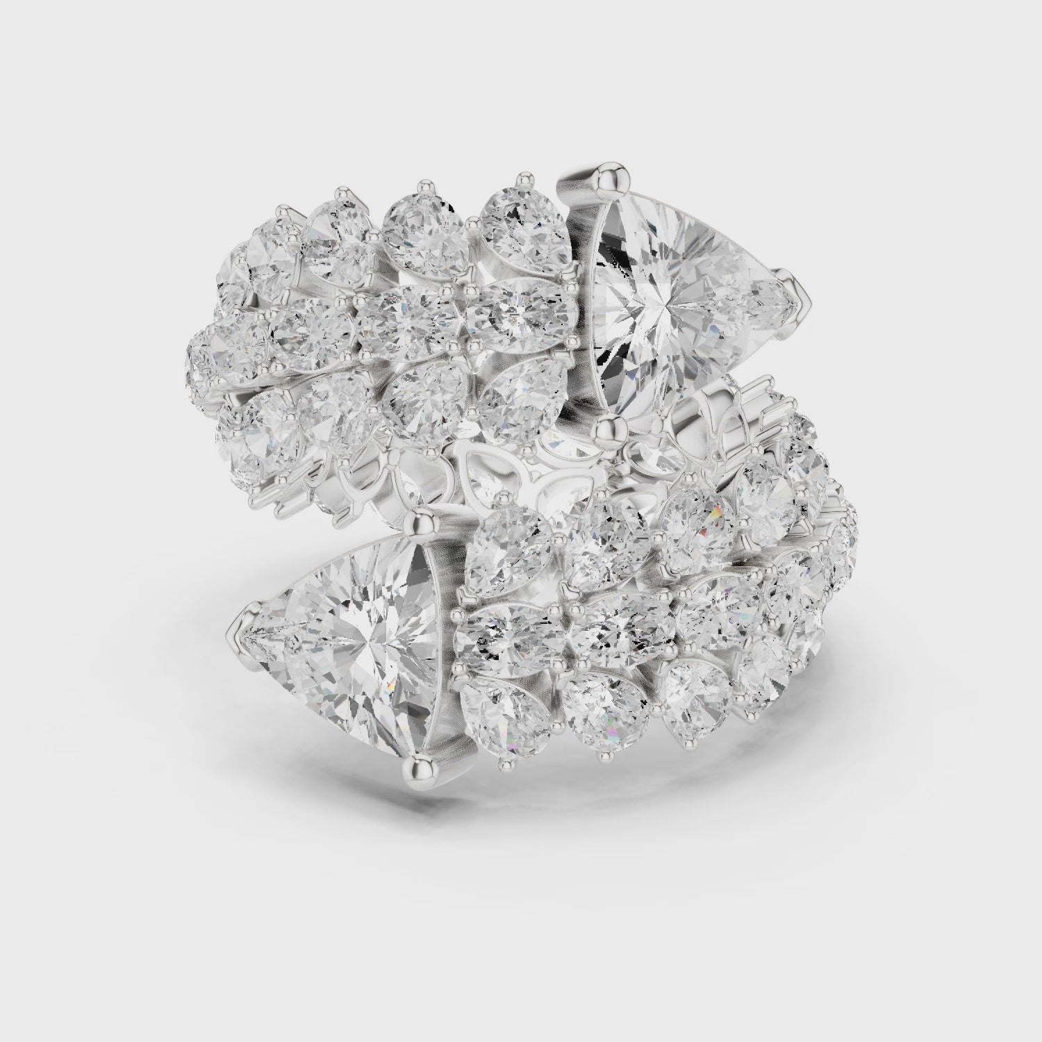white gold designer cluster ring 360 rotation modern shine