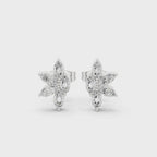 White gold moissanite floral stud earrings 360 degree rotating view
