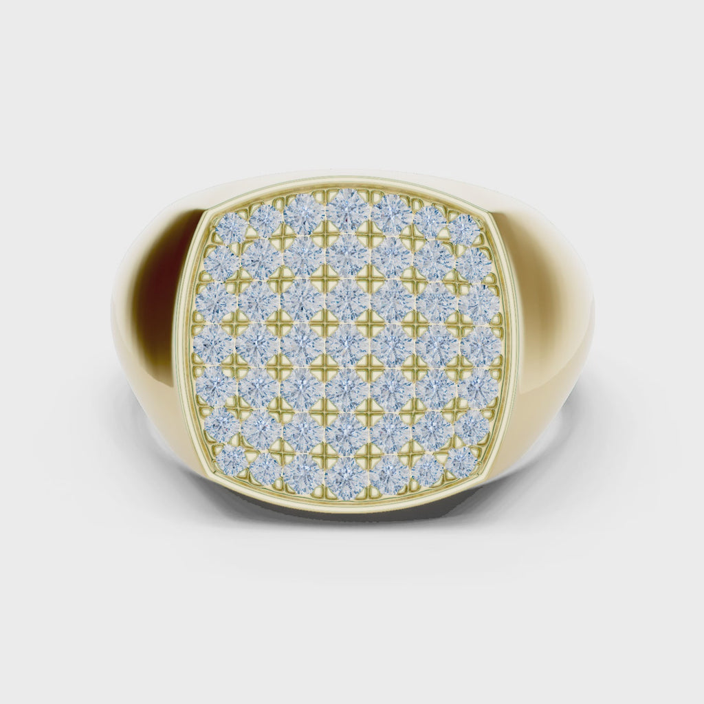 yellow gold mens diamond signet ring 360 spin full sparkle view