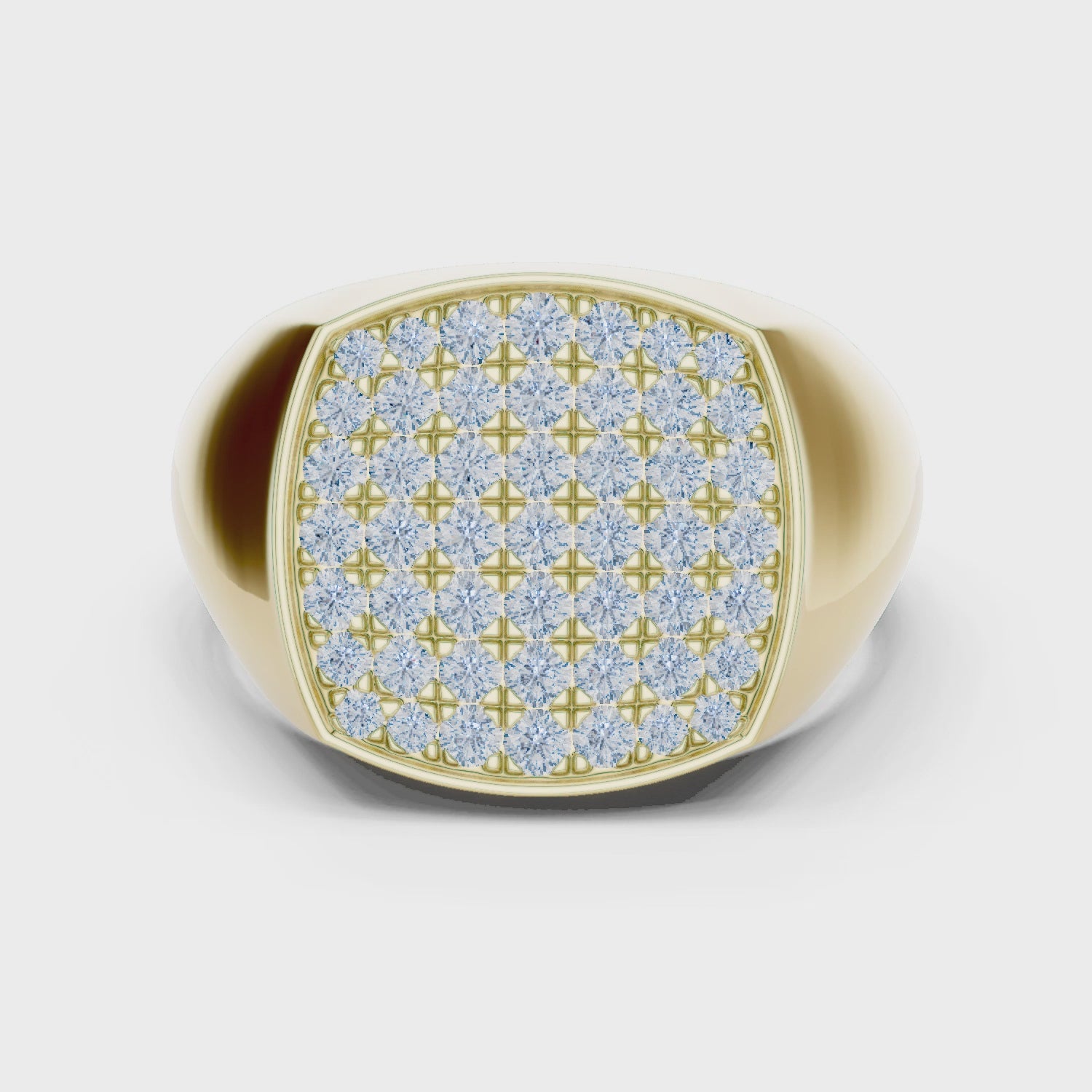 yellow gold mens diamond signet ring 360 spin full sparkle view