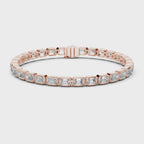 360 degree rotating moissanite tennis bracelet in gold showing full design and sparkle