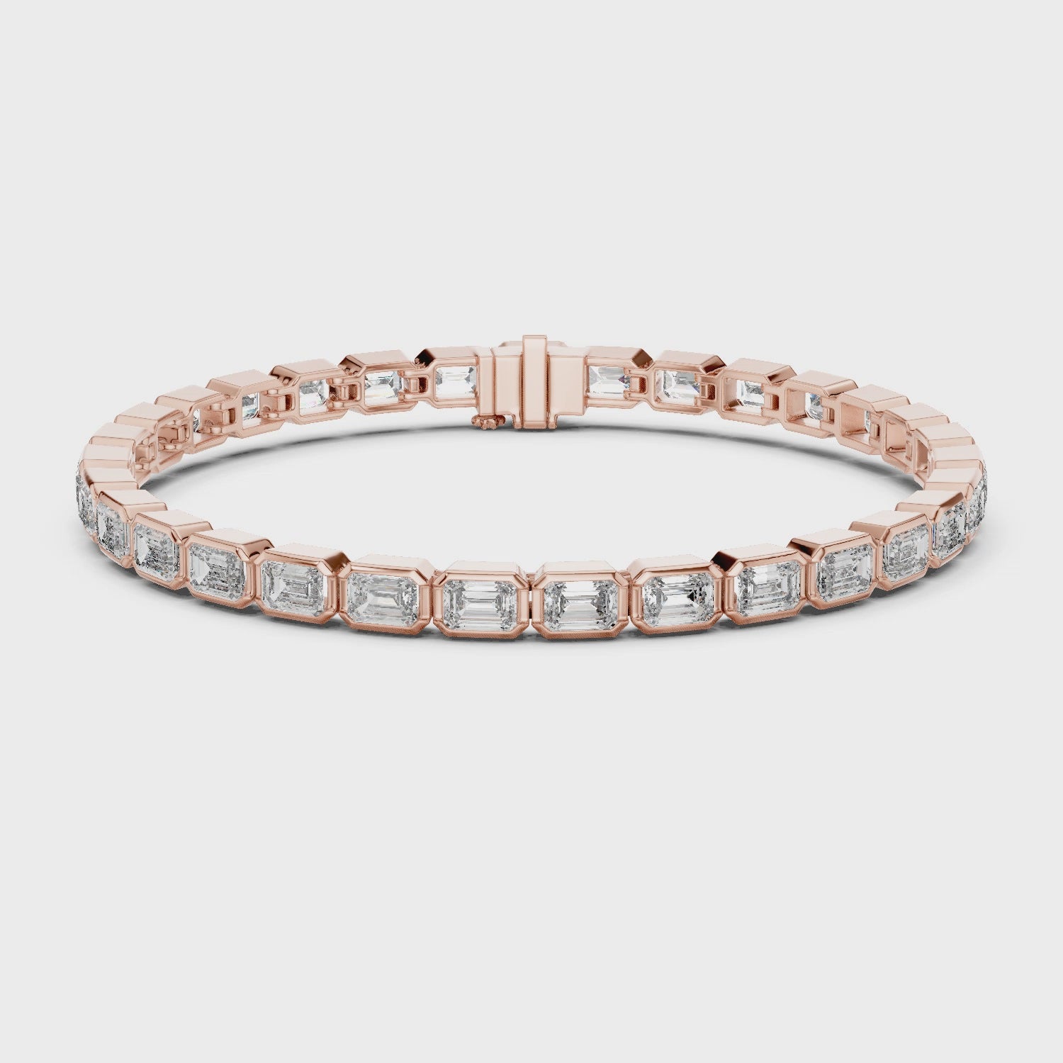 360 degree rotating moissanite tennis bracelet in gold showing full design and sparkle