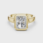 Full rotation video of yellow gold men’s radiant statement ring with structured frame