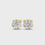 yellow gold lotus solitaire moissanite stud earrings 360 product view
