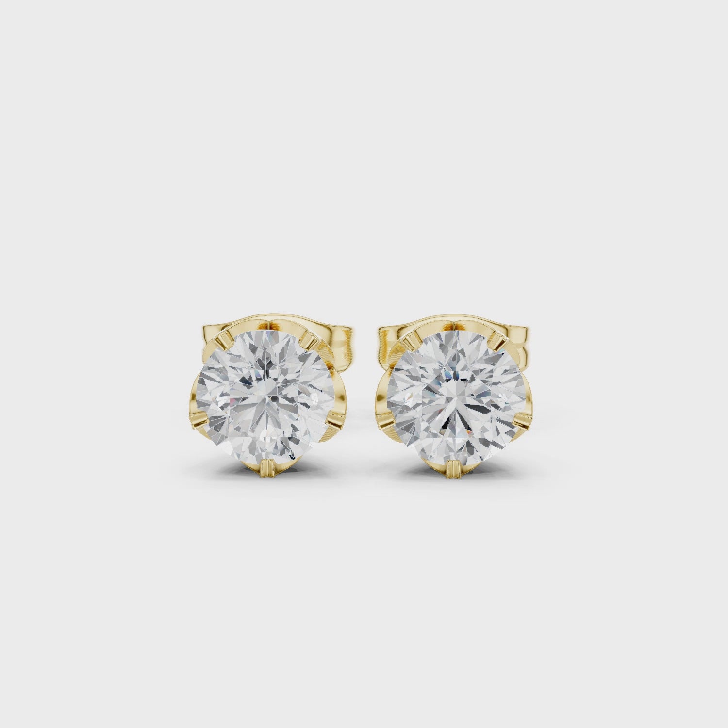 yellow gold lotus solitaire moissanite stud earrings 360 product view
