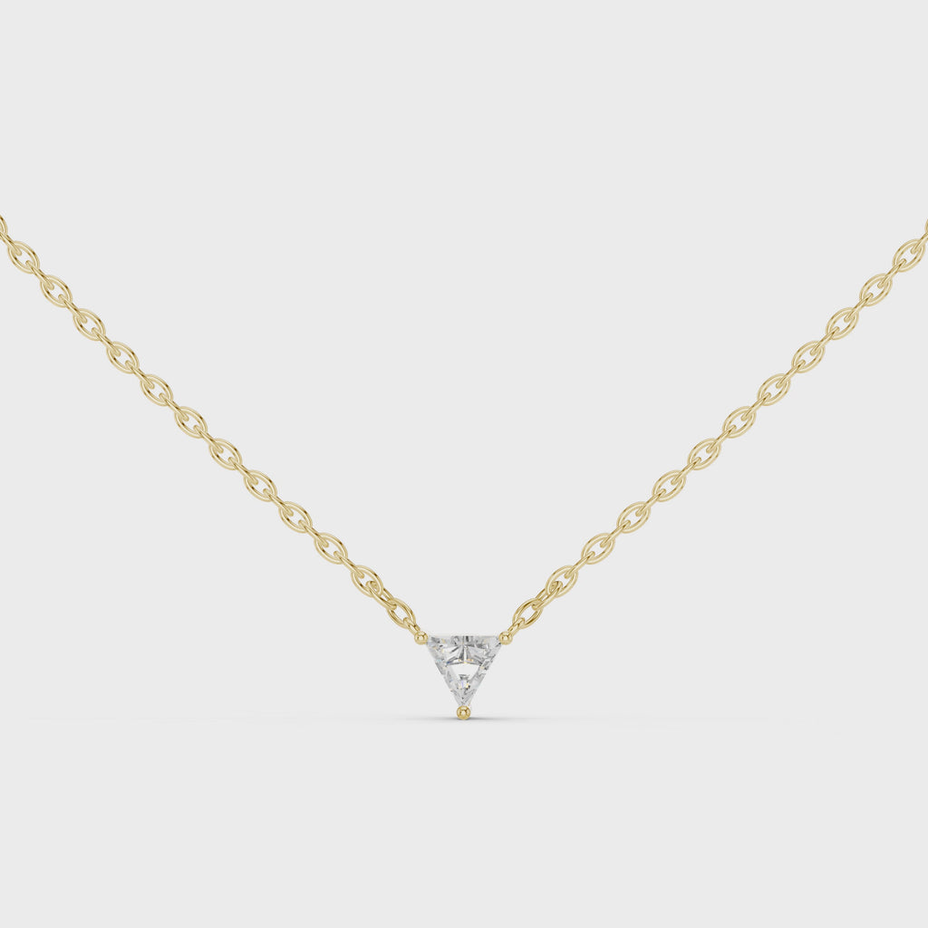 360 degree white gold triangle solitaire necklace
