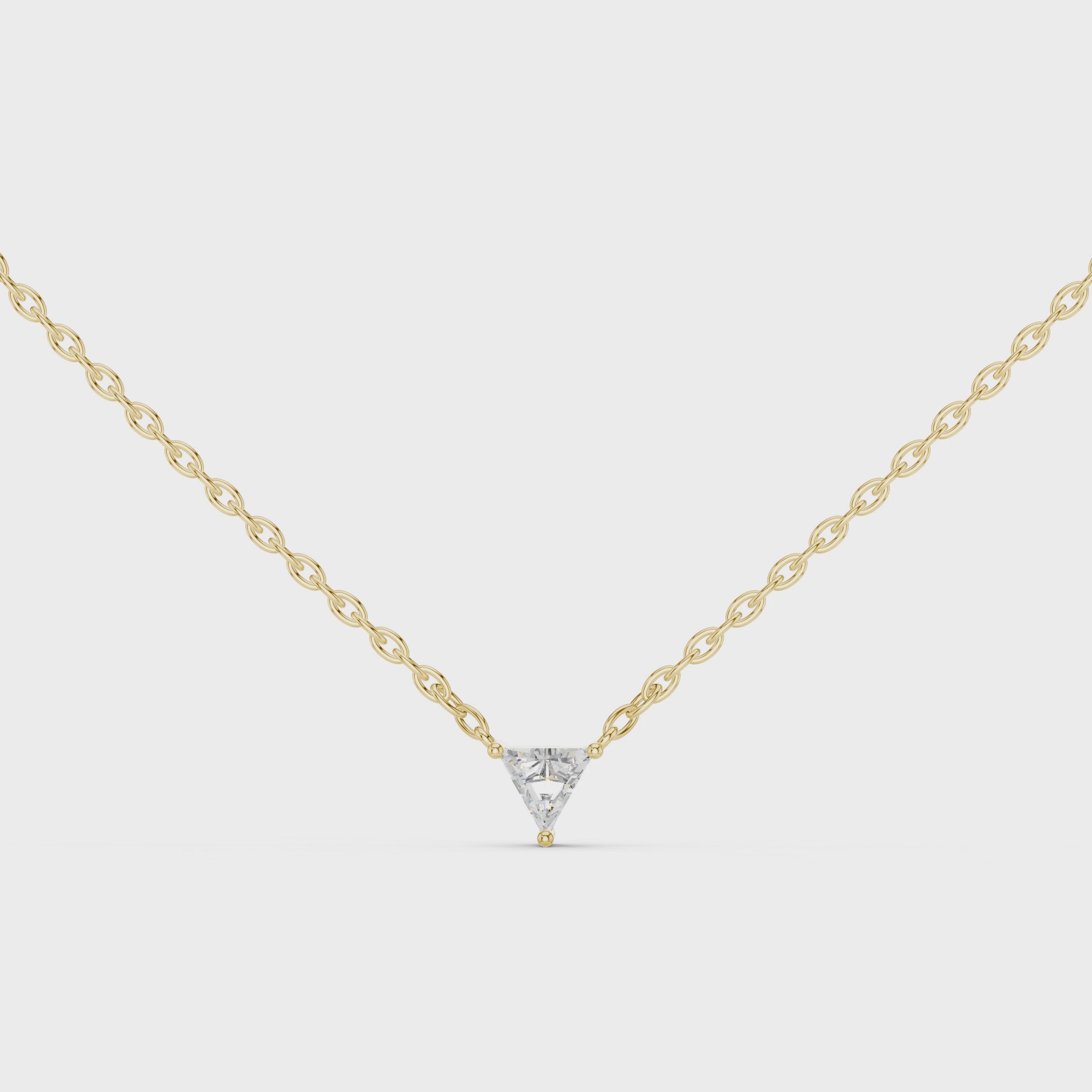 360 degree white gold triangle solitaire necklace