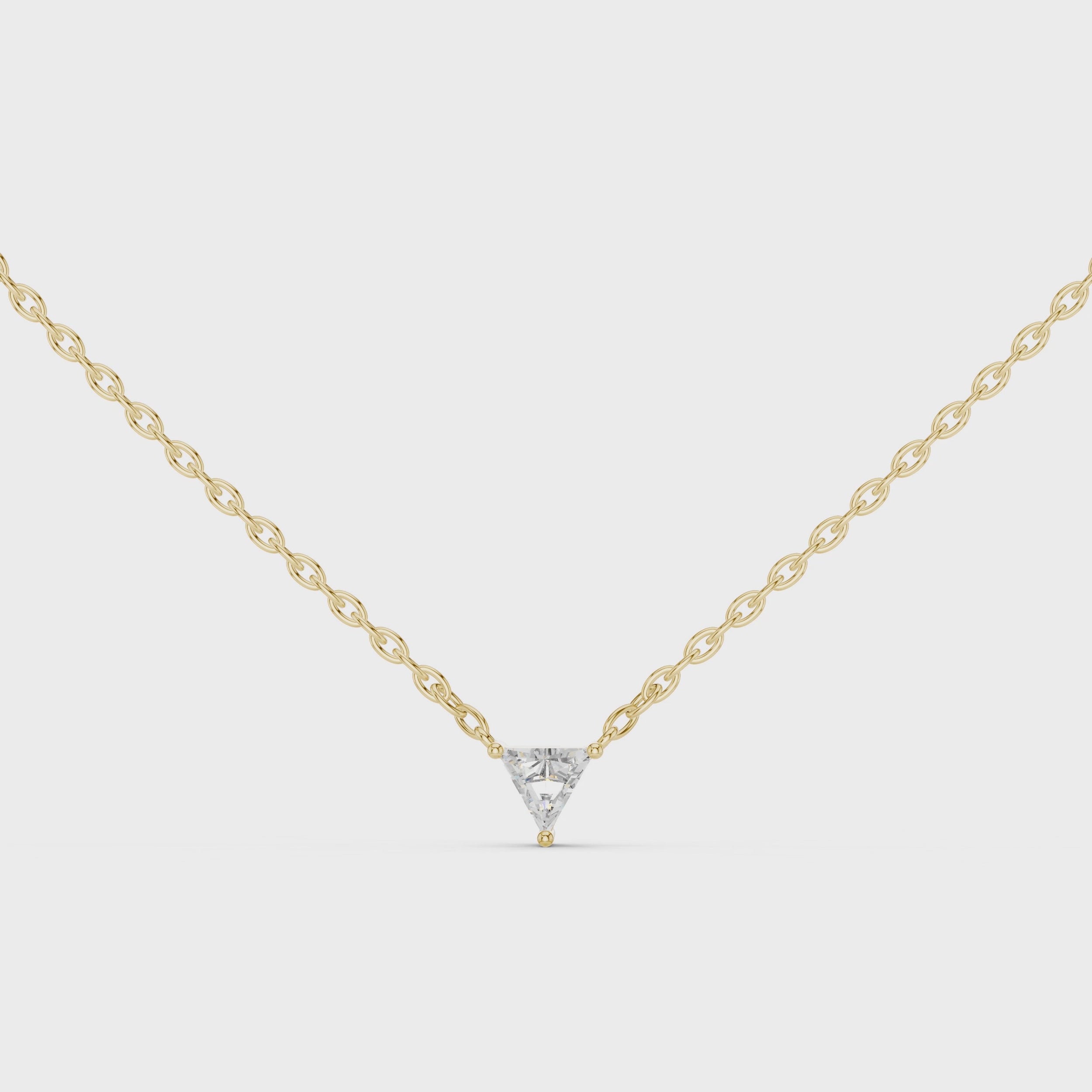 360 degree white gold triangle solitaire necklace