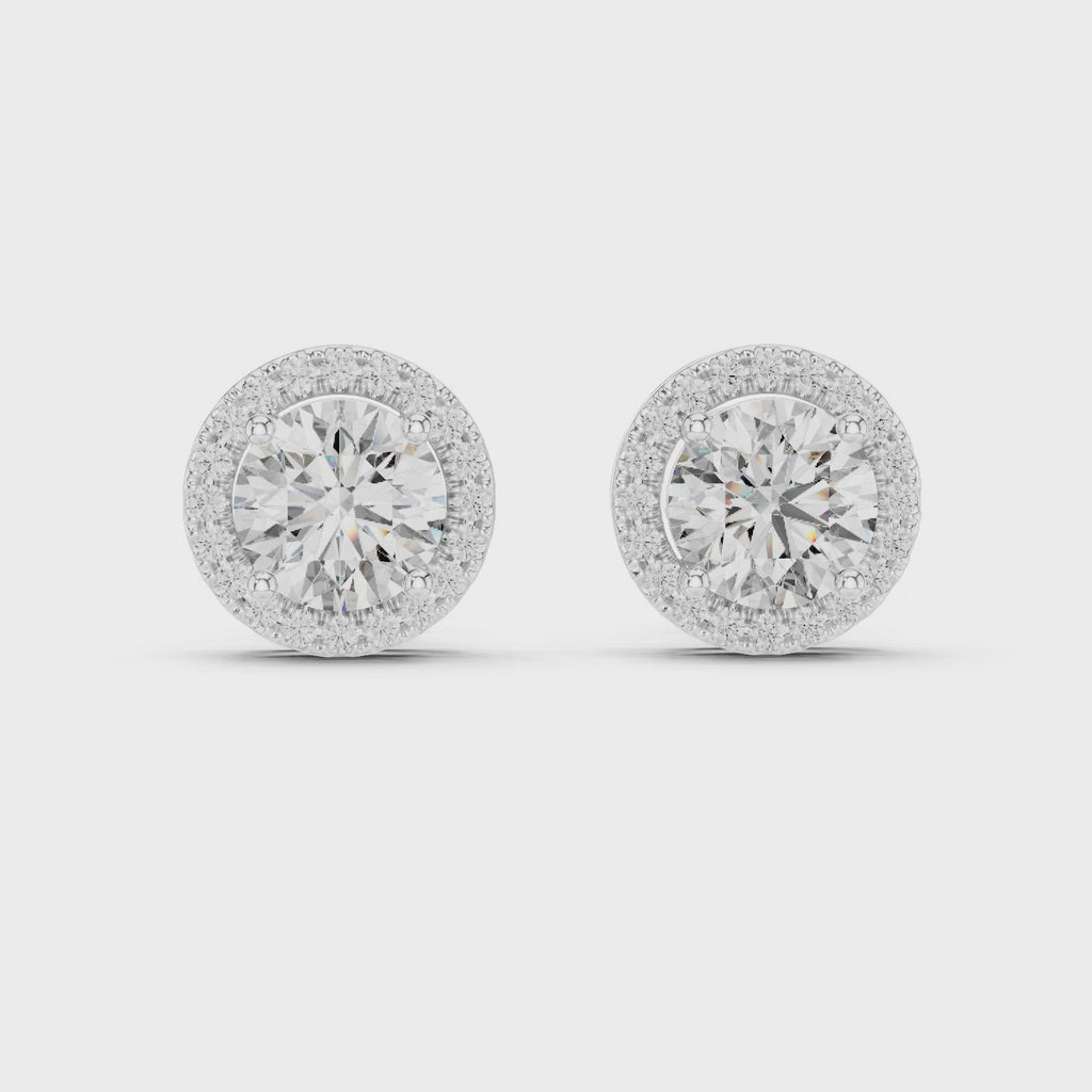White gold stud earrings 360 degree rotating premium design view