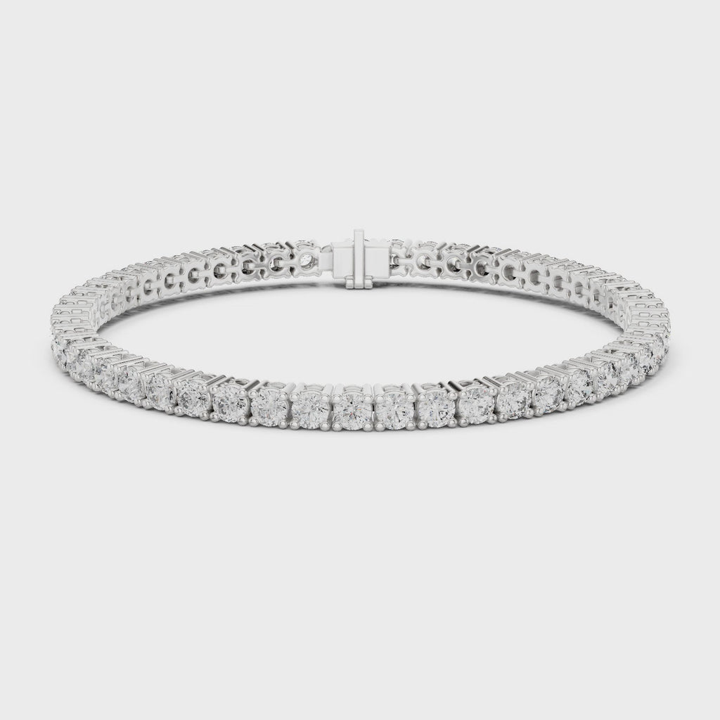 White Gold 6.37 Ct Round Brilliant Moissanite Flexible Tennis Bracelet Front View on Wrist