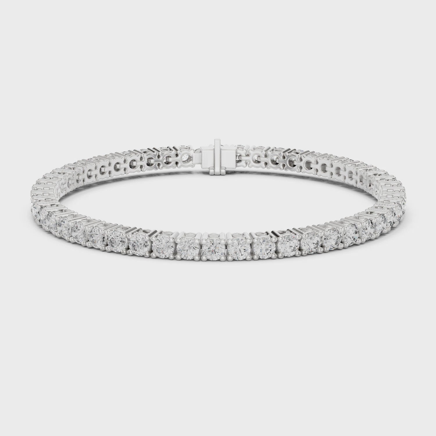 White Gold 6.37 Ct Round Brilliant Moissanite Flexible Tennis Bracelet Front View on Wrist