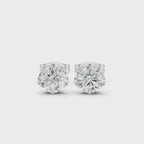 white gold round lotus moissanite stud earrings 360 rotating video

